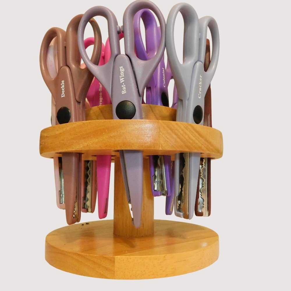 10 Paper Shapers Wood Stand Decorative Scissors Arts Crafts Scrapbook